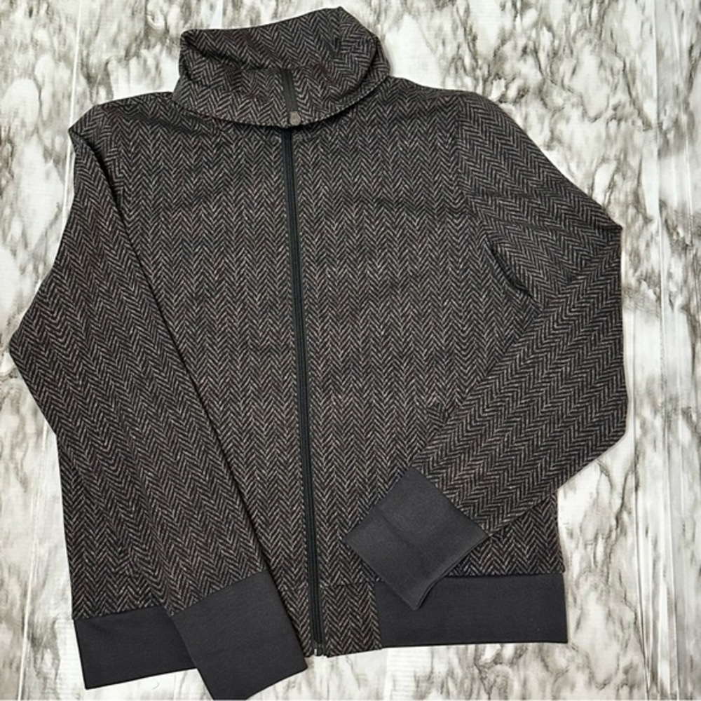 LRL Lauren Ralph Lauren Active Gray Herringbone Zip Jacket Sz Medium Gorpcore